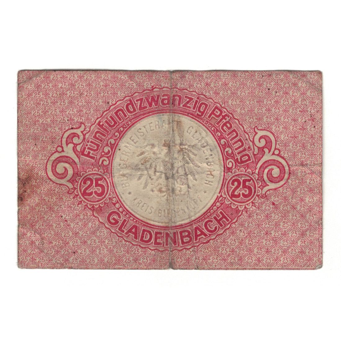 Banknot, Niemcy, Gladenbach Stadt, 25 Pfennig, valeur faciale, 1920, 1920-03-20