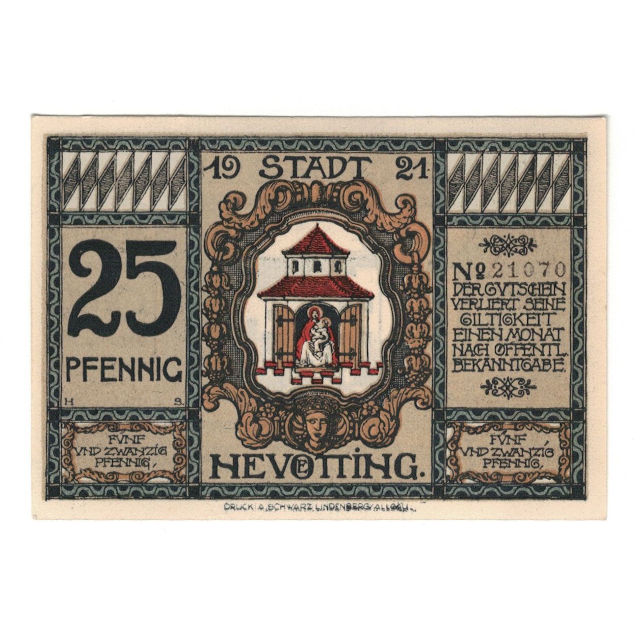 Banknote, Germany, Neuötting Stadt, 25 Pfennig, place, 1921, AU(55-58)