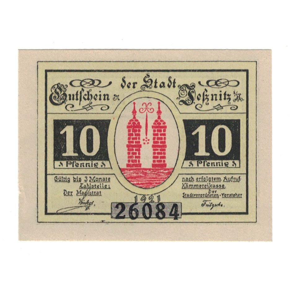Banknote, Germany, Jessnitz Stadt, 10 Pfennig, paysage, 1921, AU(55-58)