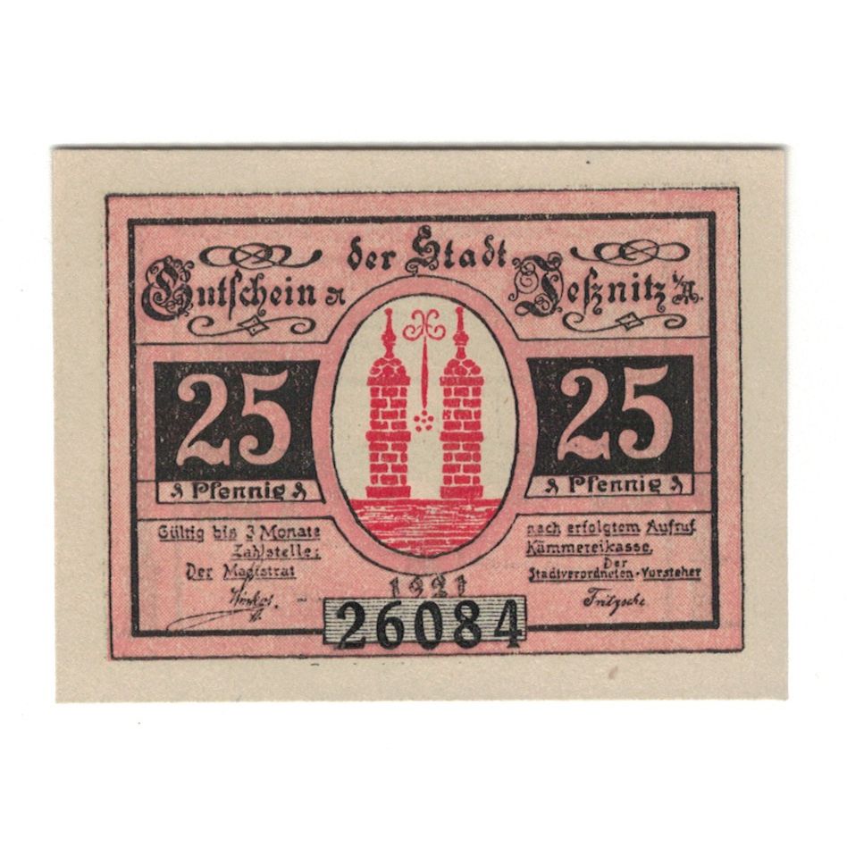 Banknote, Germany, Jessnitz Stadt, 25 Pfennig, paysage, 1921, AU(55-58)