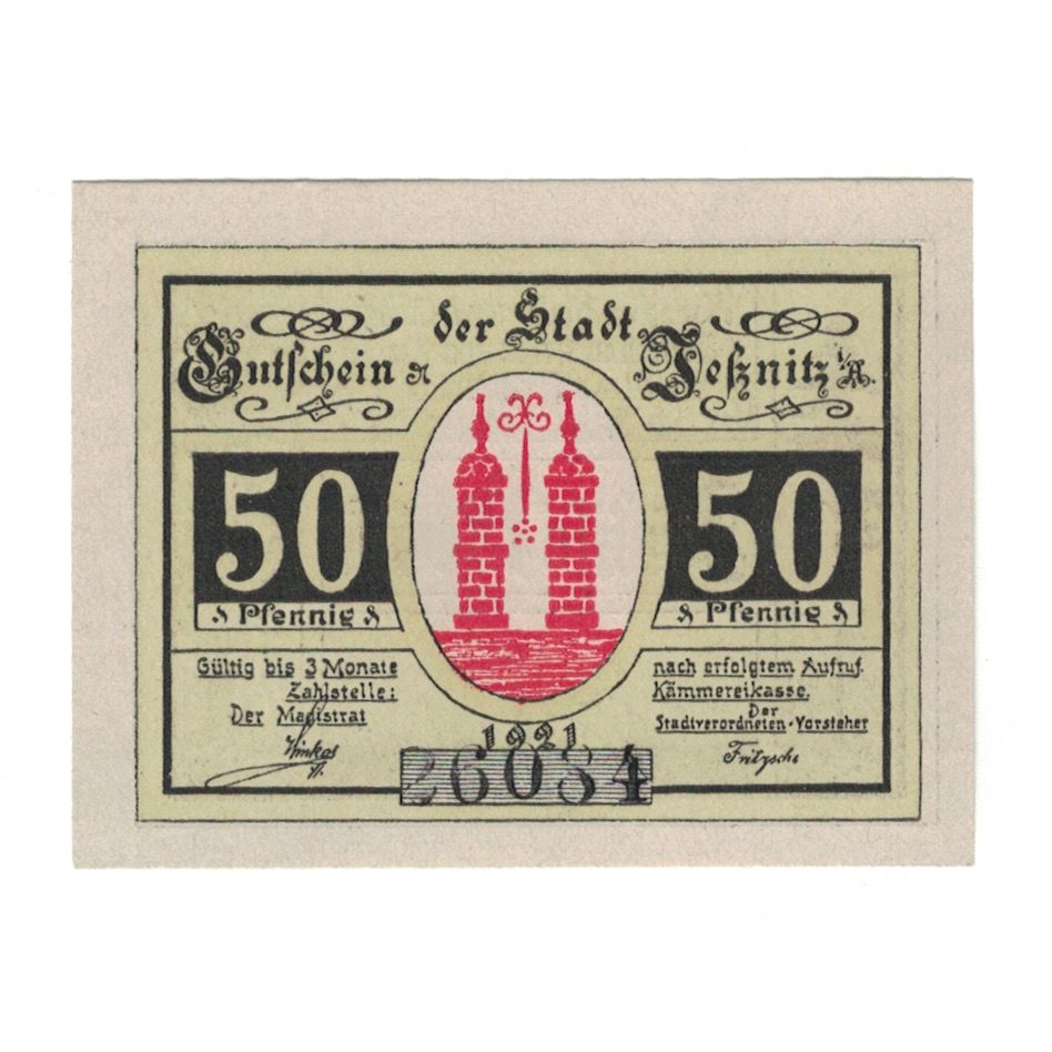 Banknote, Germany, Jessnitz Stadt, 50 Pfennig, paysage, 1921, AU(55-58)