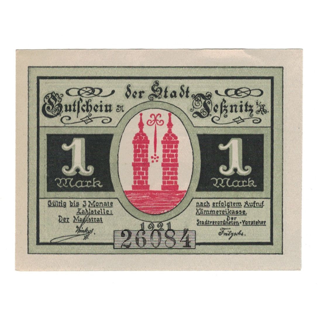 Banconote, Germania, Jessnitz Stadt, 1 Mark, paysage, 1921, SPL-, Mehl:659.1