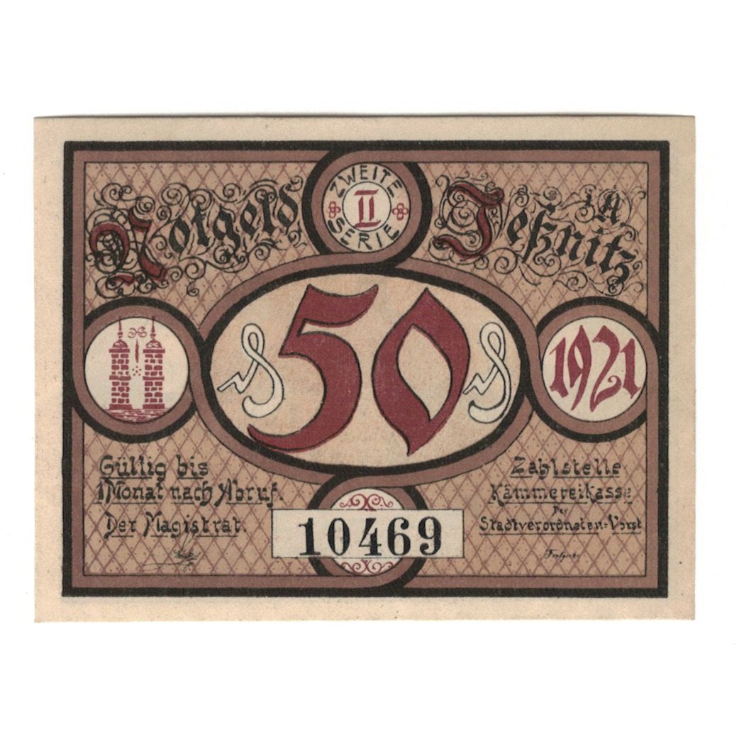 Banknote, Germany, Jessnitz Stadt, 50 Pfennig, Batiment, 1921, AU(55-58)