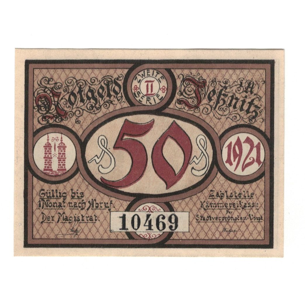 Banknote, Germany, Jessnitz Stadt, 50 Pfennig, batiment 1, 1921, AU(55-58)