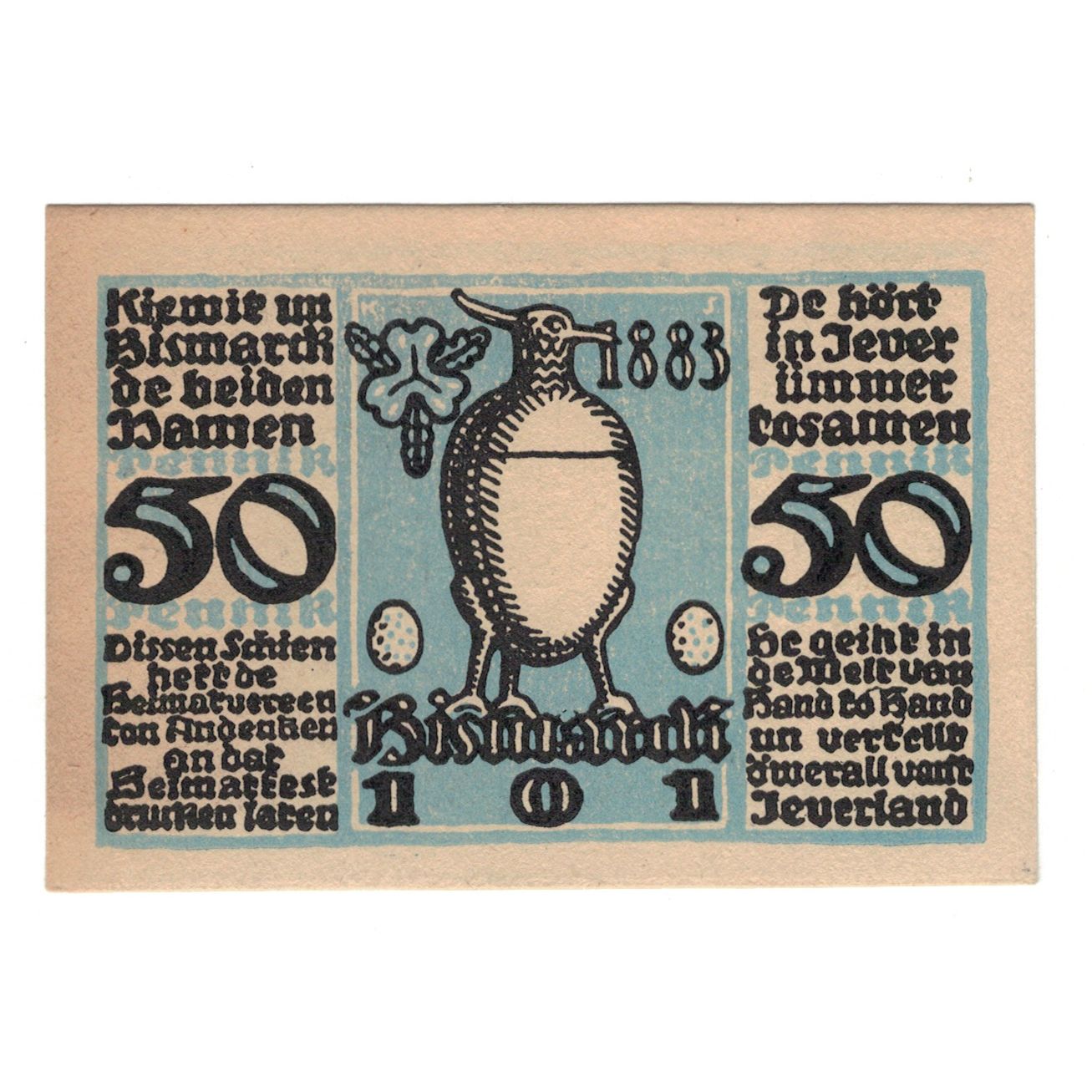 Banconote, Germania, Jever Heimatverein, 50 Pfennig, Texte, 1921, 1921-09-11
