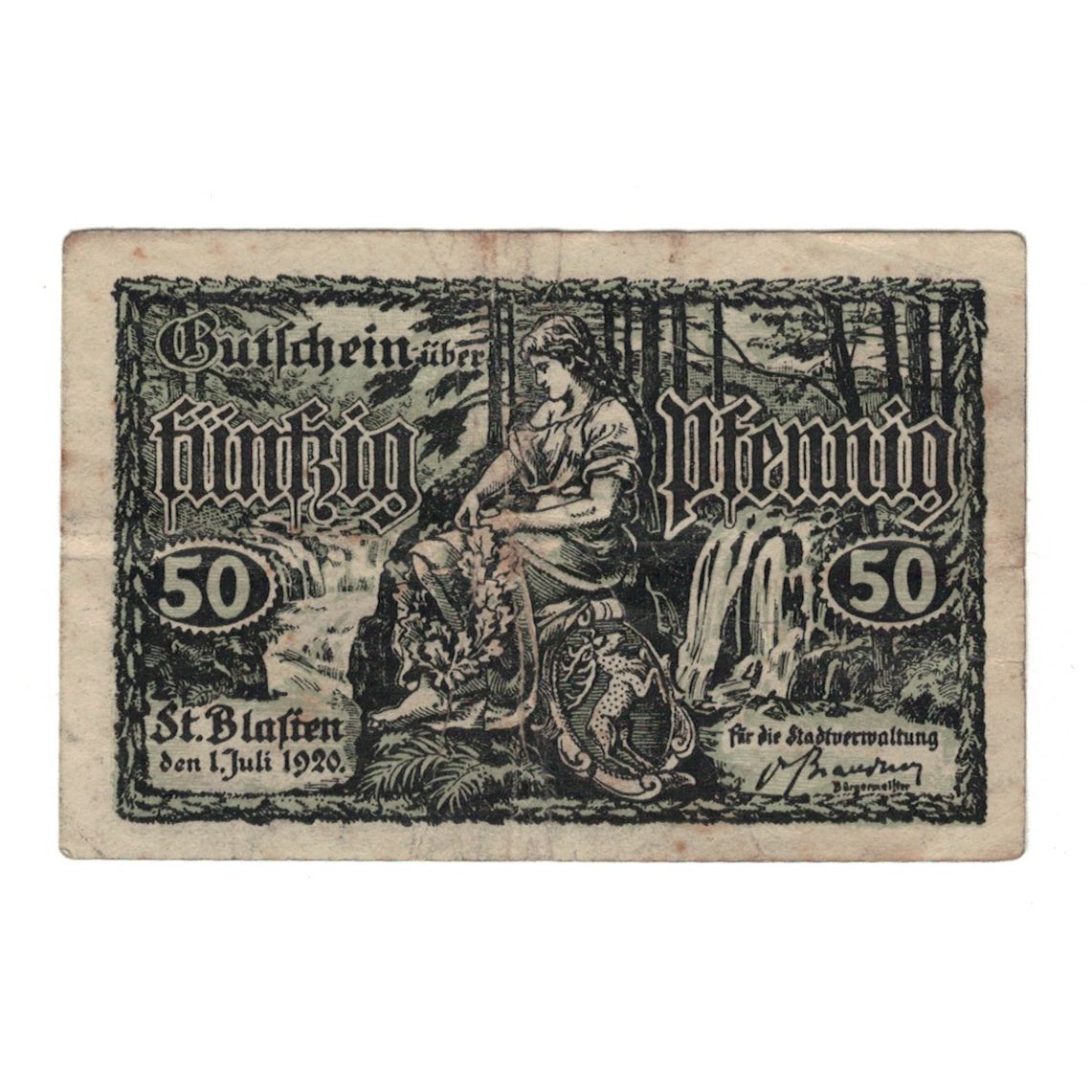 Banconote, Germania, St. Blasien Stadt, 50 Pfennig, paysage, 1920, 1920-07-01