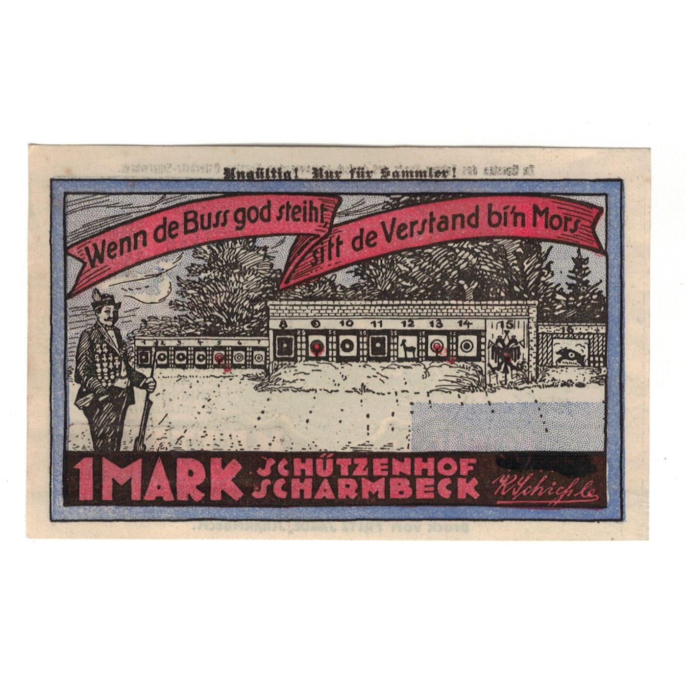 Banknote, Germany, Scharmbeck Schützenhof Stadt, 1 Mark, personnage, 1922