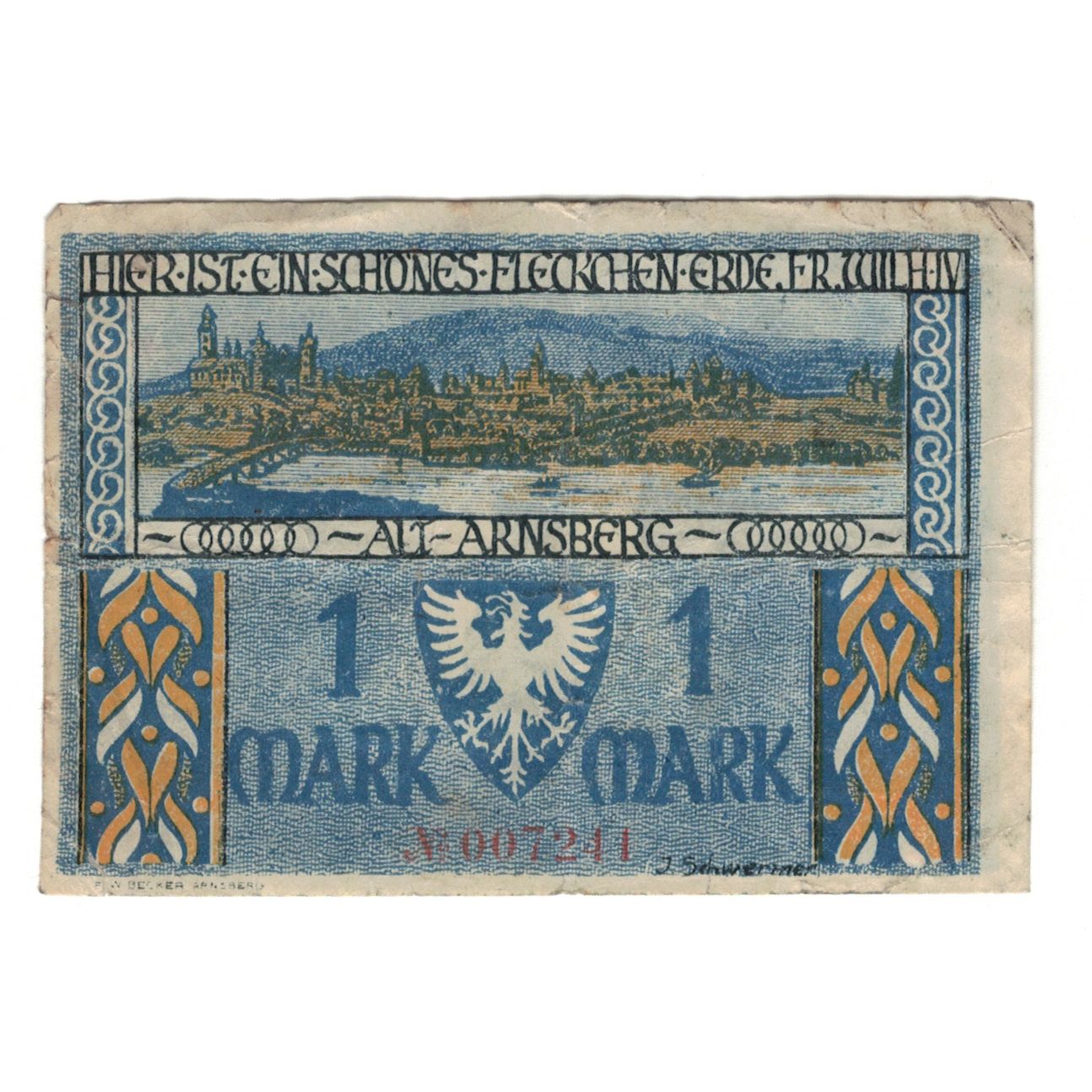 Banknote, Germany, Arnsberg Stadt, 1 Mark, statue, 1921, 1921-12-15, VF(30-35)