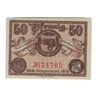 Nota, Alemanha, Ochsenfurt Stadt, 50 Pfennig, Taureau, 1919 (1918), AU(55-58)