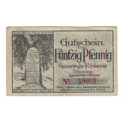 Banknote, Germany, Rinkenis Gemeinde, 50 Pfennig, paysage, 1920, EF(40-45)