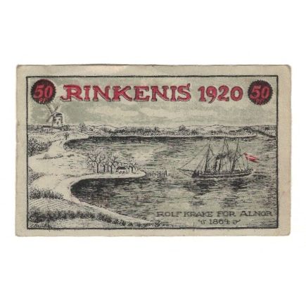 Banknote, Germany, Rinkenis Gemeinde, 50 Pfennig, paysage, 1920, EF(40-45)