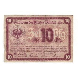 Banknote, Germany, Minden Kreis, 10 Pfennig, Monument, 1917, 1917-07-17