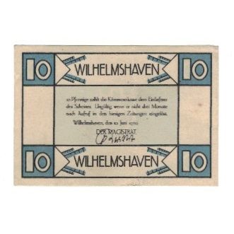 Billet, Allemagne, Wilhelmshaven Stadt, 10 Pfennig, Blason, 1920, 1920-06-10