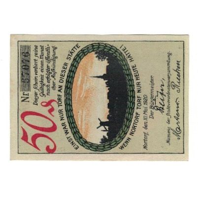Banknote, Germany, Nortorf Stadt, 50 Pfennig, Blason, 1920, 1920-05-10