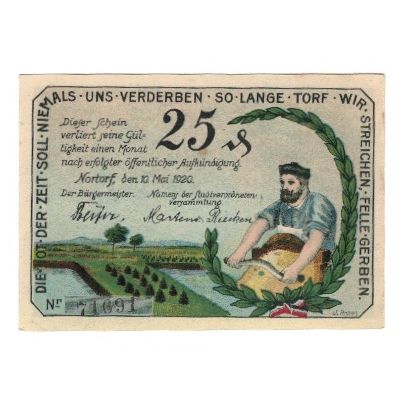 Banknote, Germany, Nortorf Stadt, 25 Pfennig, Blason, 1920, 1920-05-10