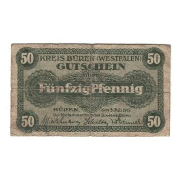 Banconote, Germania, Büren Kreis, 50 Pfennig, Texte, 1917, 1917-07-03, MB