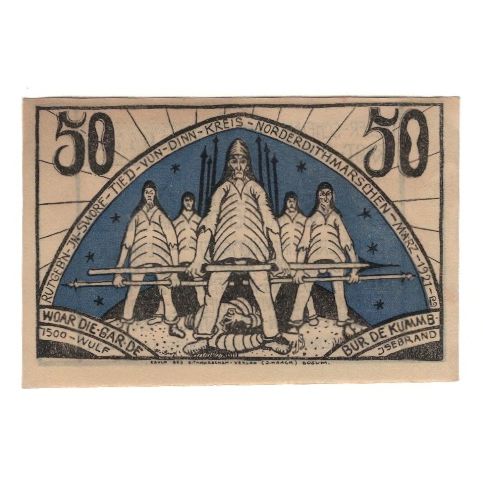 Banknote, Germany, Norder-Dithmarschen Kreis (Sitz in Heide), 50 Pfennig