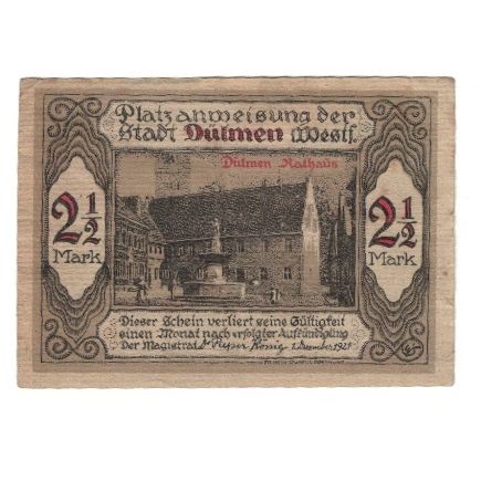 Banknote, Germany, Dülmen Stadt, 2.5 Mark, valeur faciale, 1921, 1921-12-01