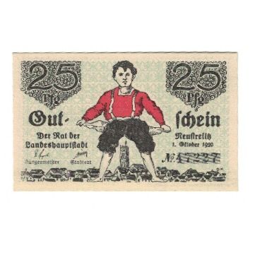 Billet, Allemagne, Neustrelitz Stadt, 25 Pfennig, Texte, 1920, 1920-10-01, SUP
