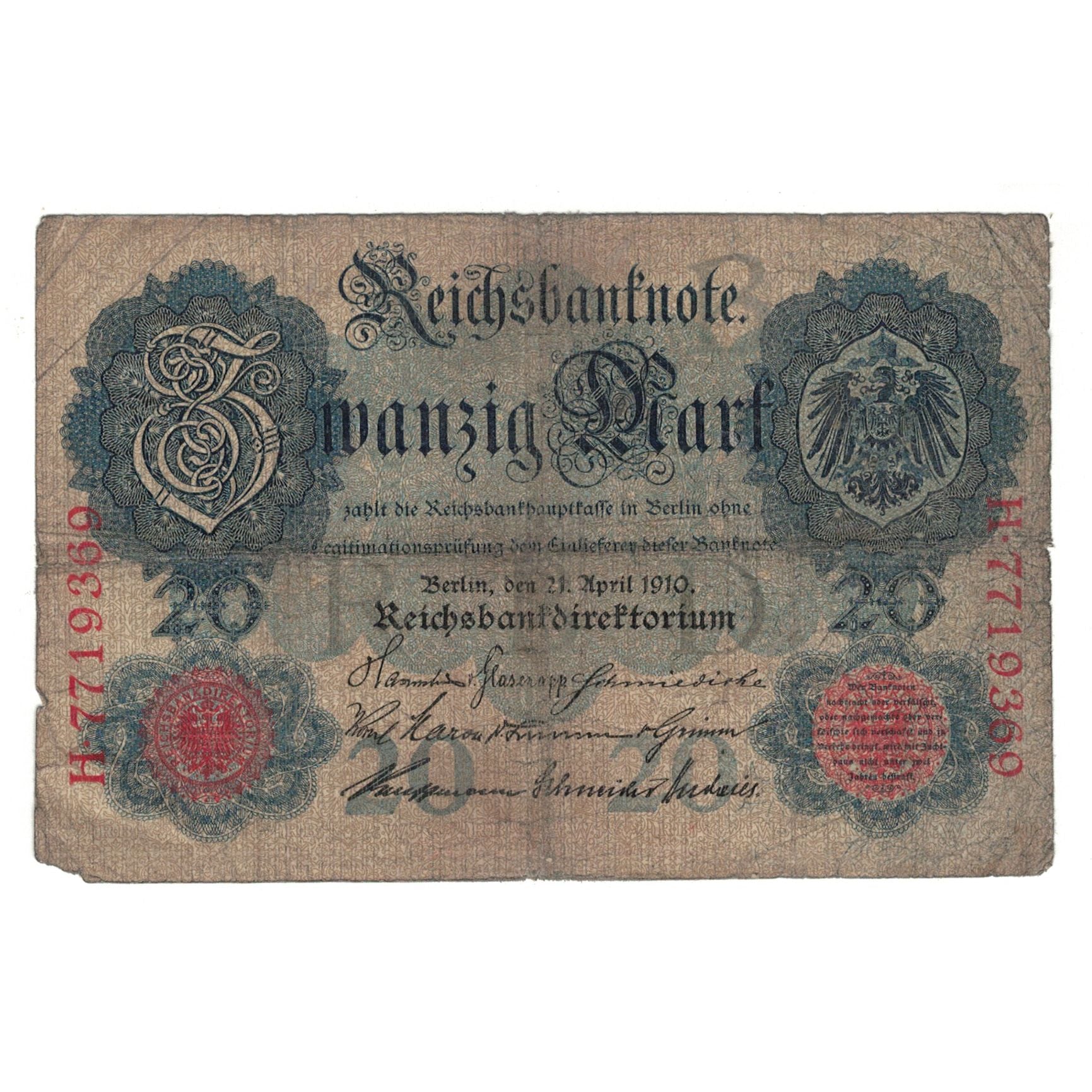Nota, Alemanha, 20 Mark, 1914, 1914-02-19, VF(30-35)