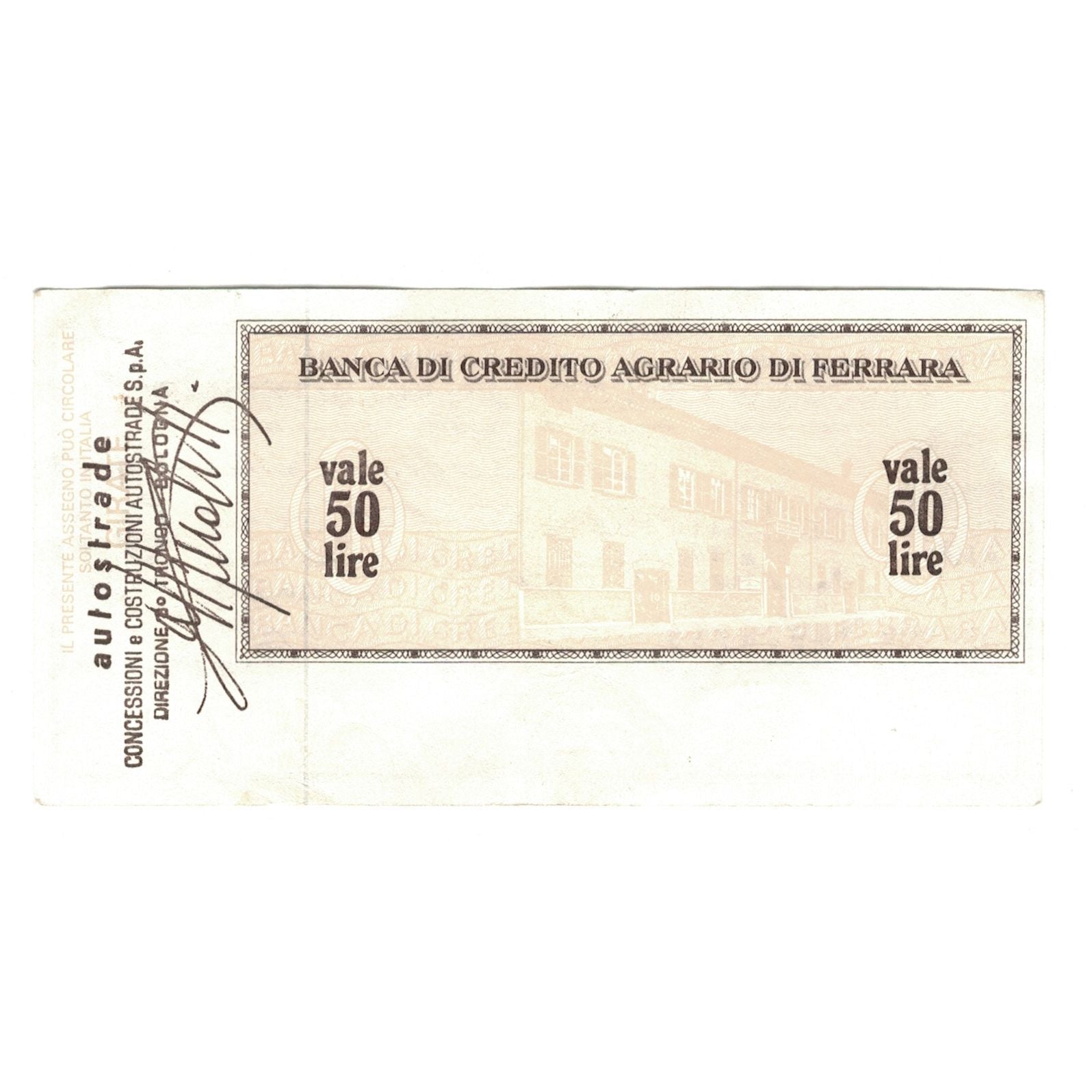 Billet, Italie, 50 Lire, 1977, 1977-09-13, Banca di Credito Agrario di Ferrara