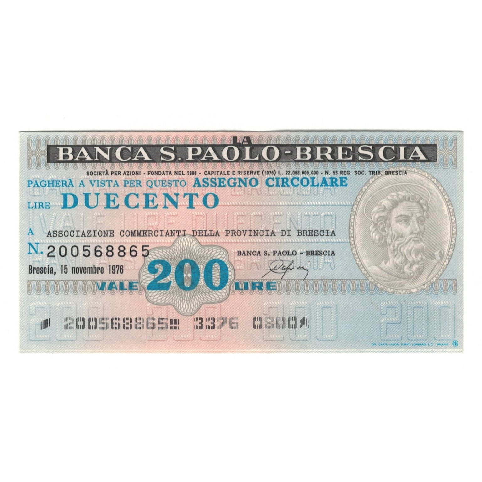 Billete, 200 Lire, 1976, Italia, 1976-11-15, Banca S.Paolo - Brescia, UNC