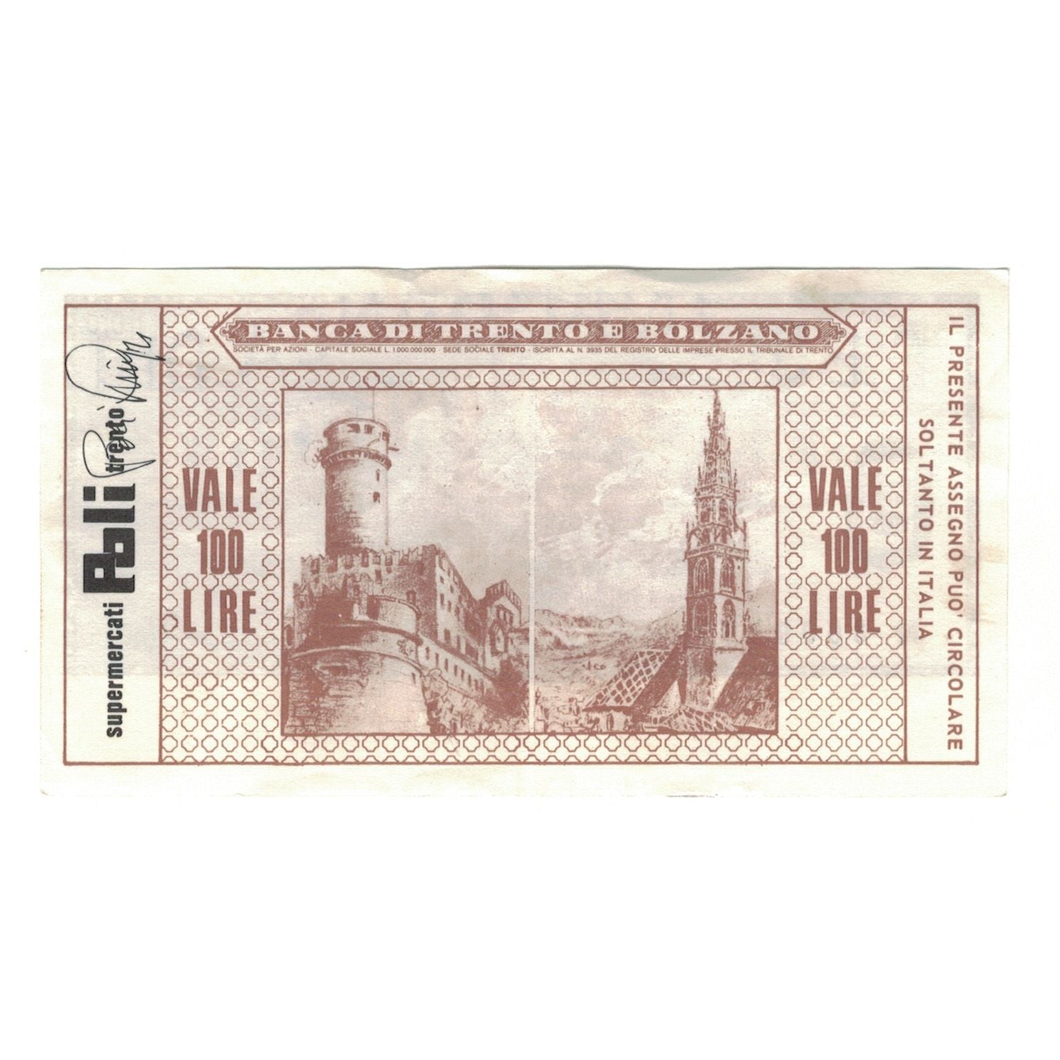 Billete, 100 Lire, 1977, Italia, 1977-09-10, Banca di Trento e Bolzano, EBC