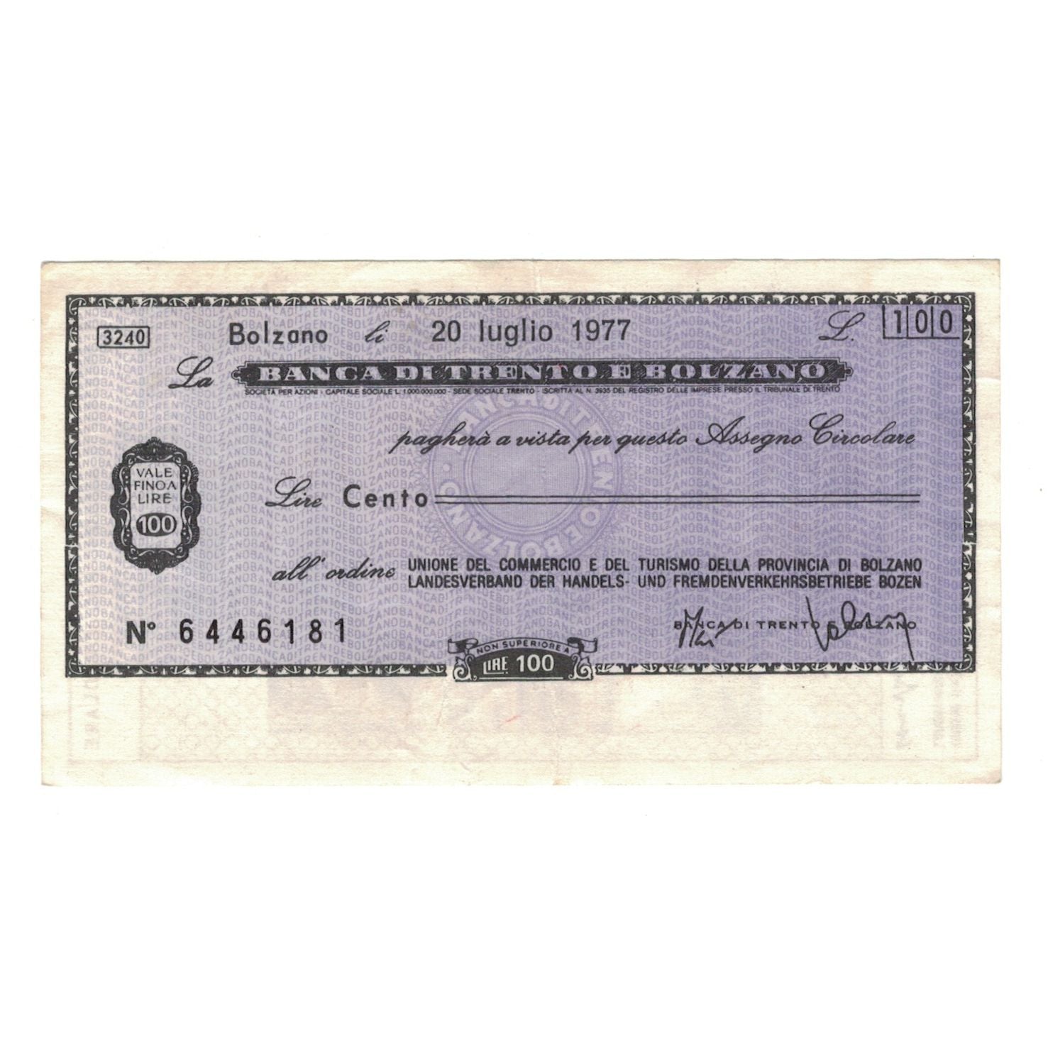 Billete, 100 Lire, 1977, Italia, 1977-07-20, Banca di Trento e Bolzano, MBC+
