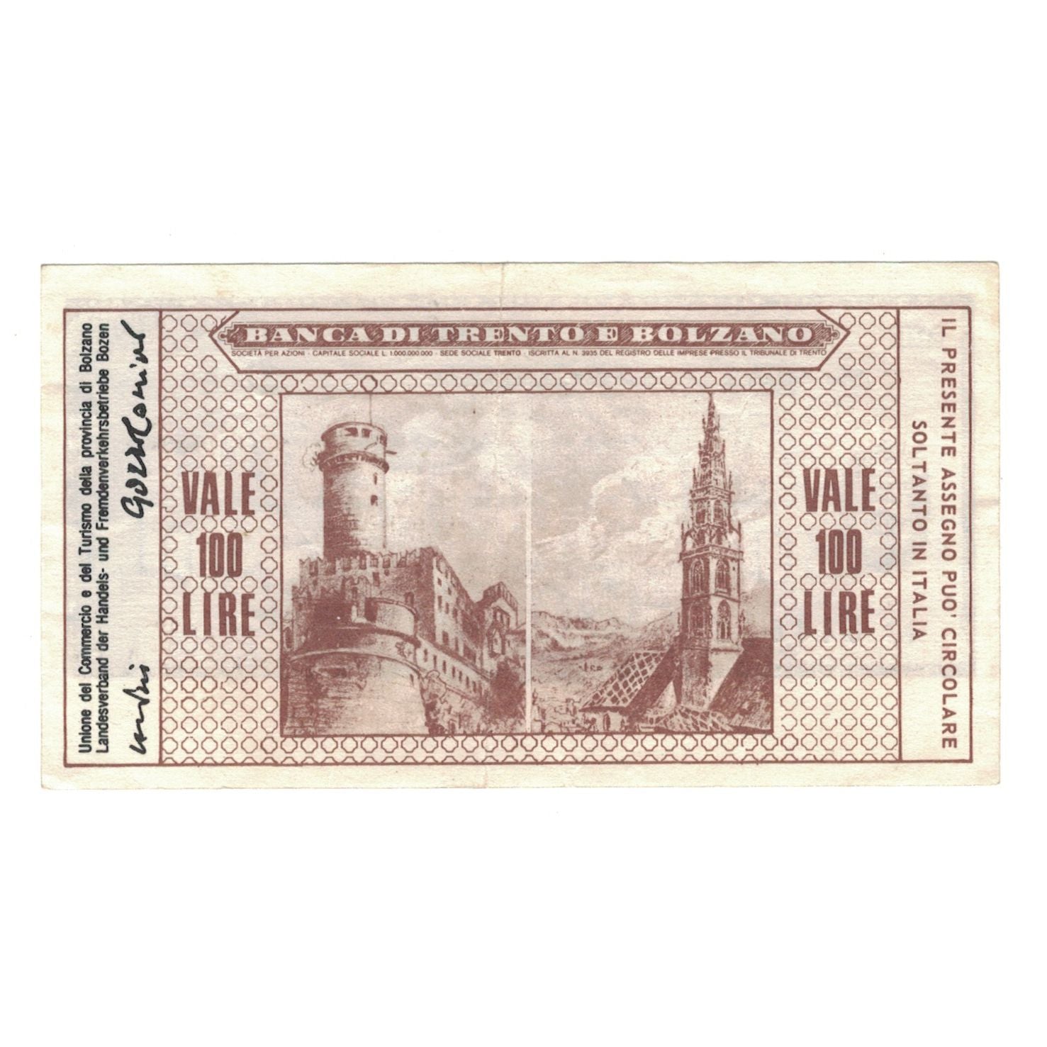 Billete, 100 Lire, 1977, Italia, 1977-07-20, Banca di Trento e Bolzano, MBC+