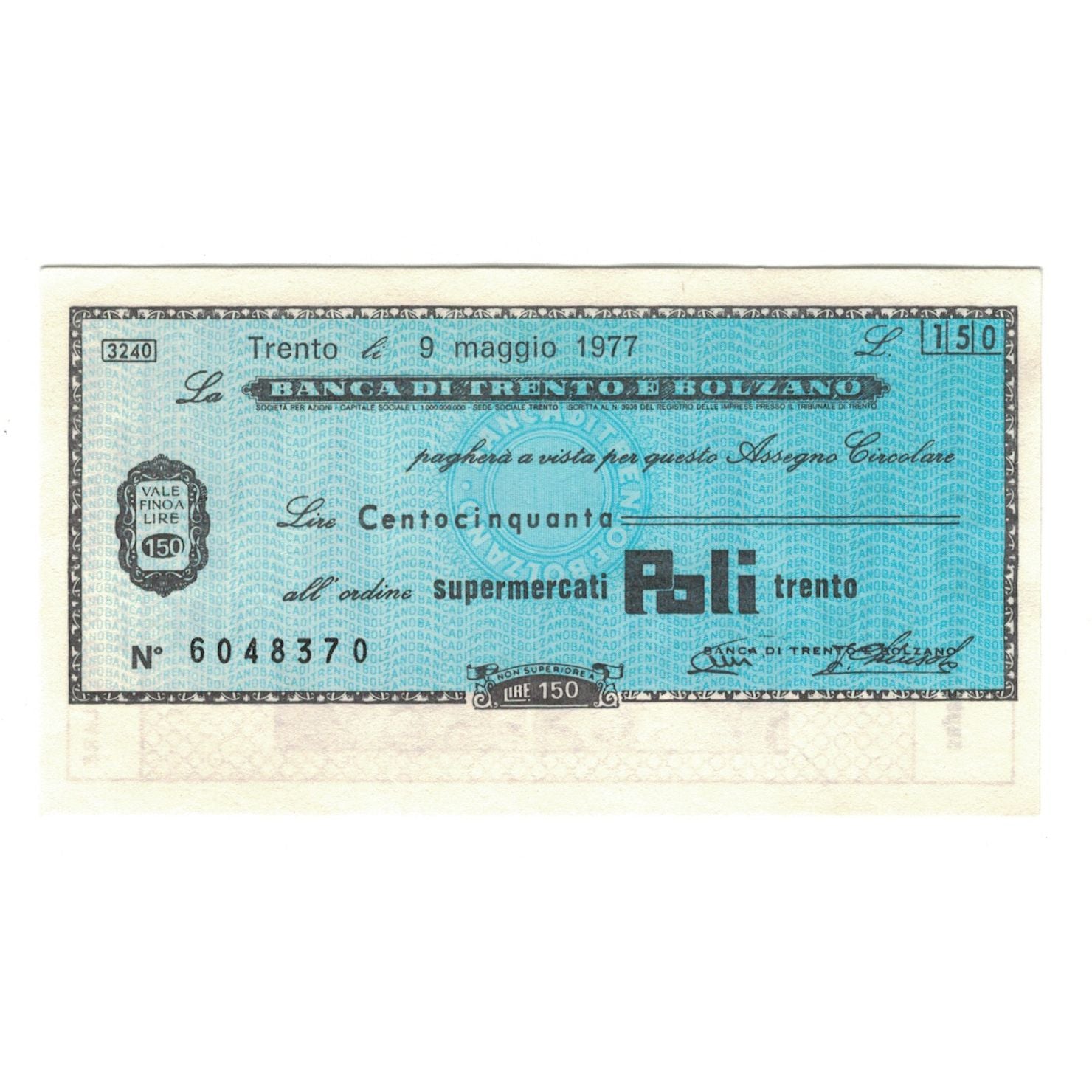 Billete, 150 Lire, 1977, Italia, 1977-05-09, Banca di Trento e Bolzano, EBC