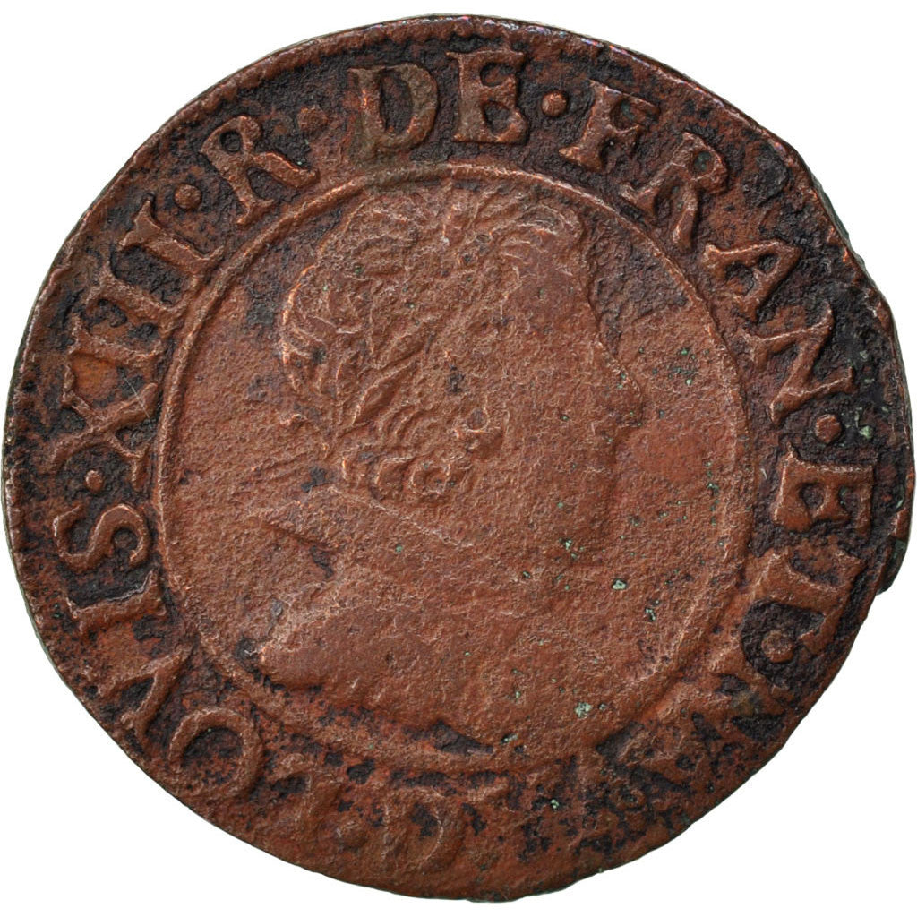 France, Louis XIII, Double Tournois, Double tournois, buste juvénile au col