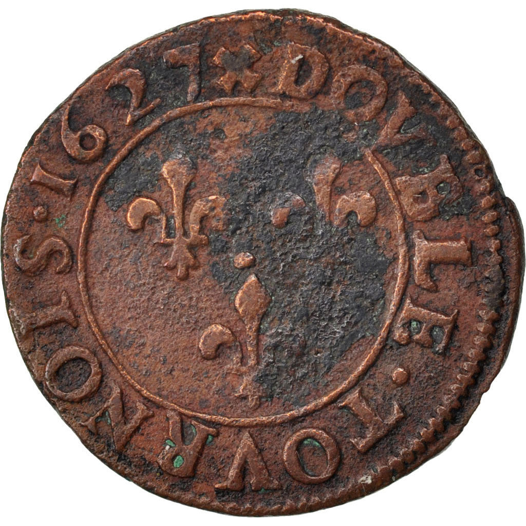 France, Louis XIII, Double Tournois, Double tournois, buste juvénile au col