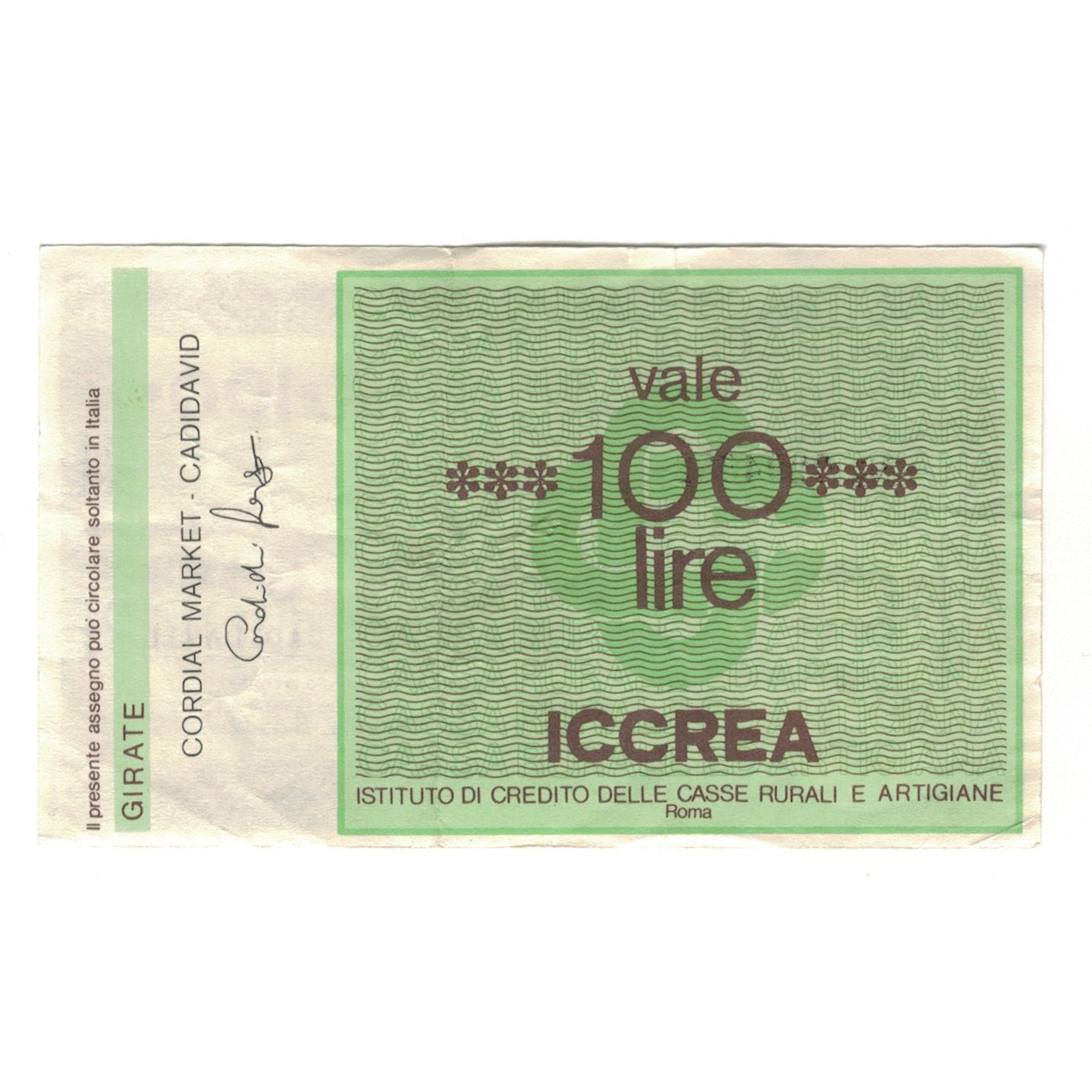 Geldschein, Italien, 100 Lire, 1977, 1977-04-20, ICCREA, SS+