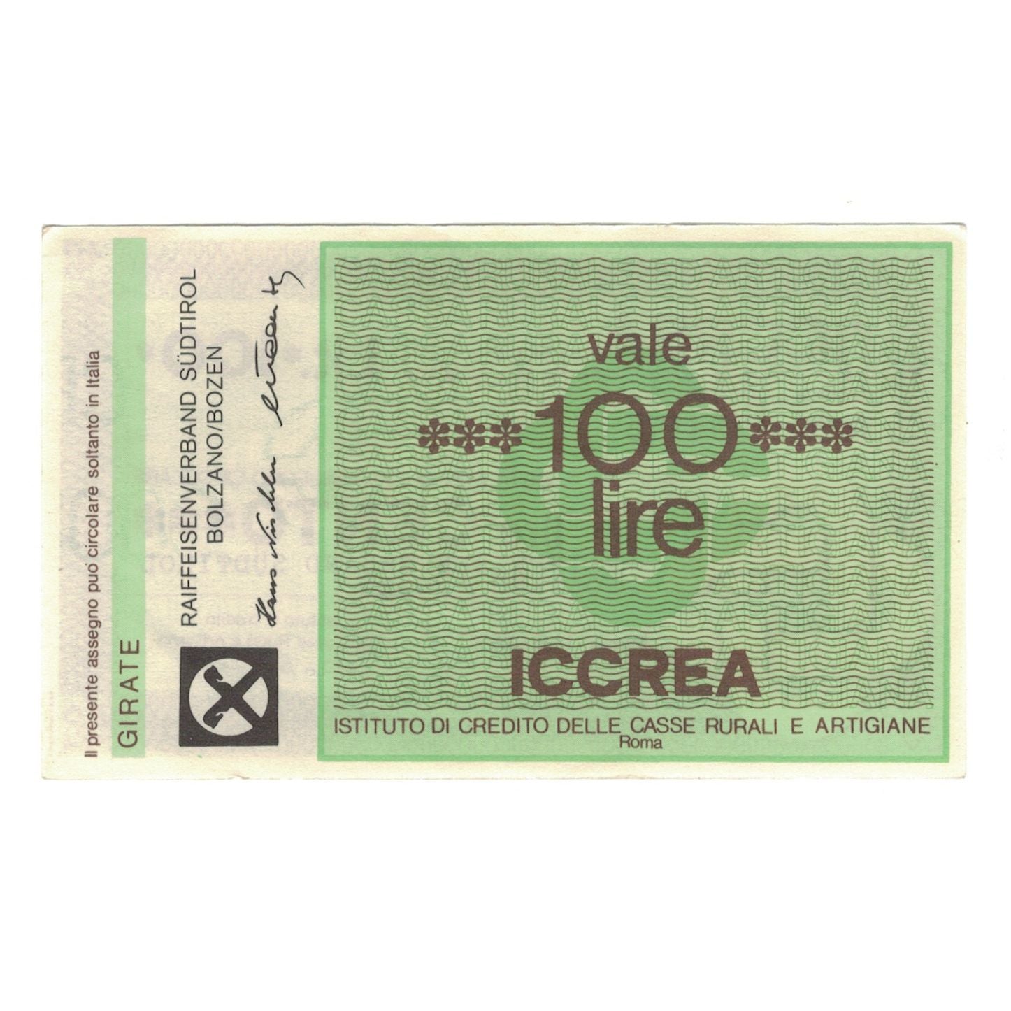 Billete, 100 Lire, 1977, Italia, 1977-06-15, ICCREA, EBC