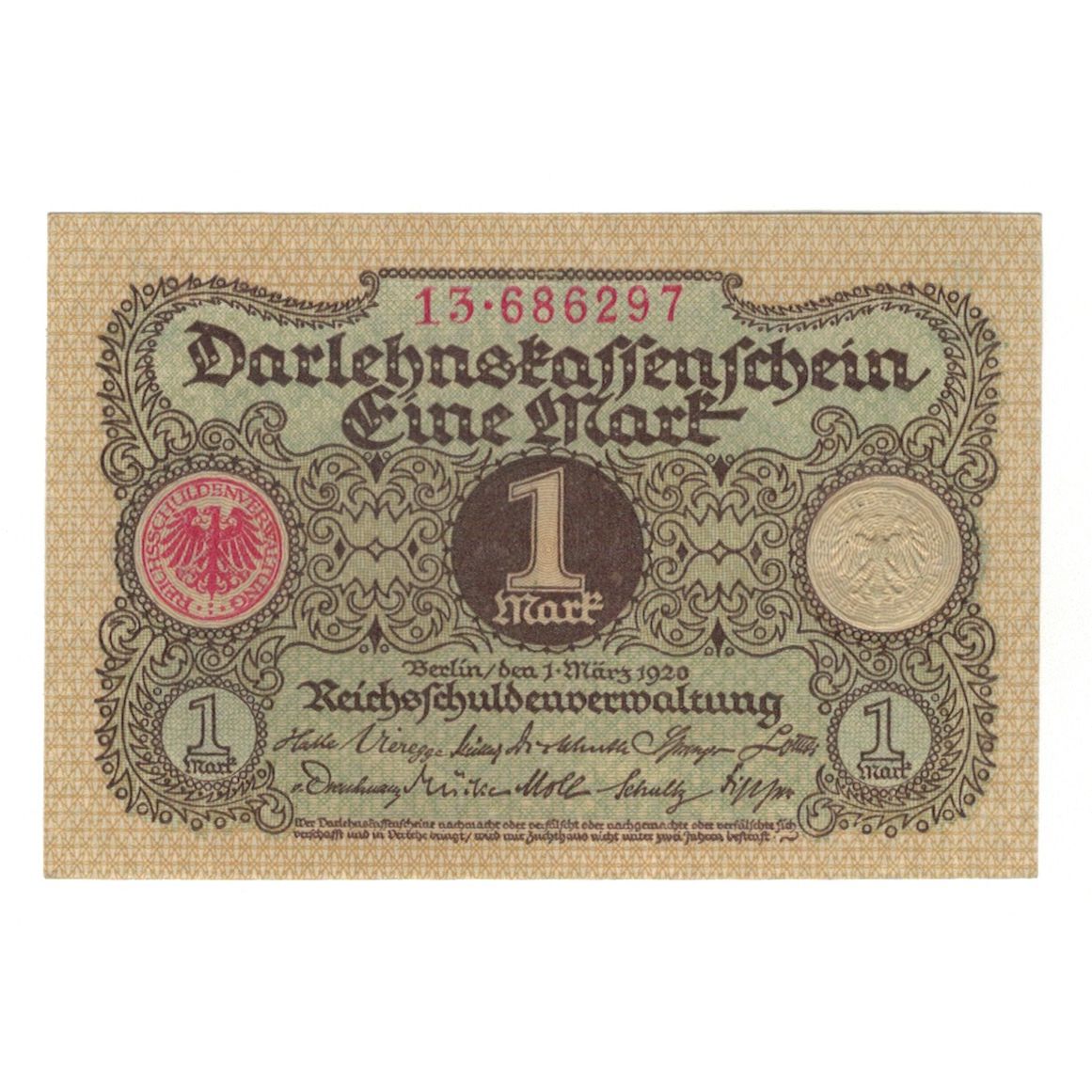 Geldschein, Deutschland, Darlehnskassenschein (State Loan Currency Note), 1