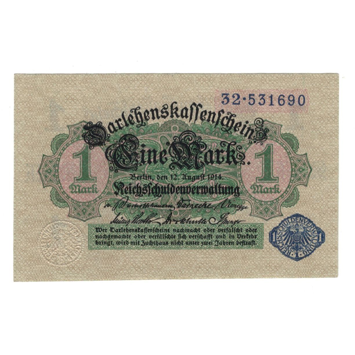 Geldschein, Deutschland, Darlehnskassenschein (State Loan Currency Note), 1