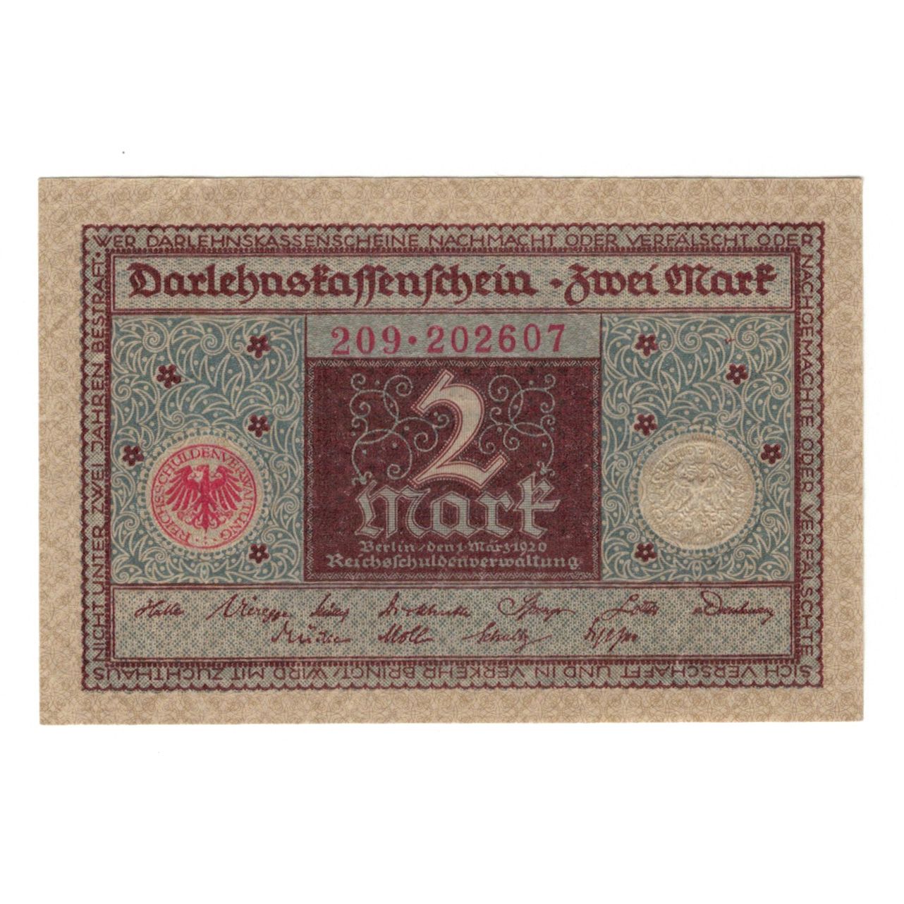 Geldschein, Deutschland, Darlehnskassenschein (State Loan Currency Note), 2