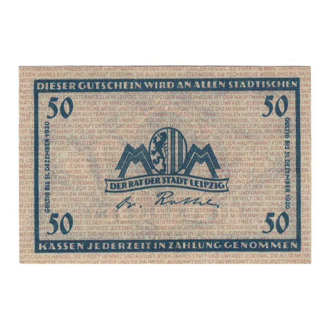 Banconote, Germania, Leipzig Stadt, 50 Pfennig, valeur faciale, 1920