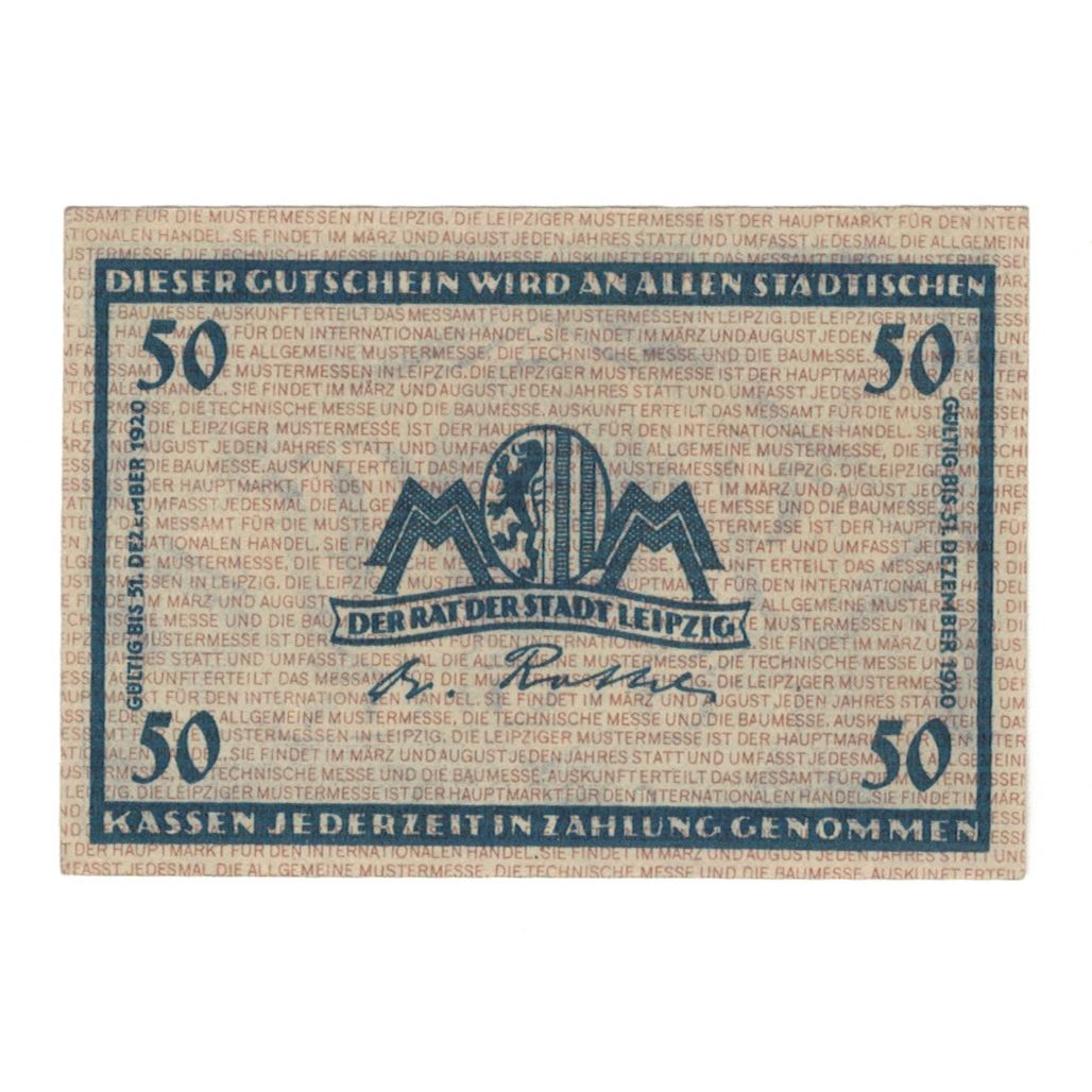 Banknote, Germany, Leipzig Stadt, 50 Pfennig, valeur faciale 1, 1920