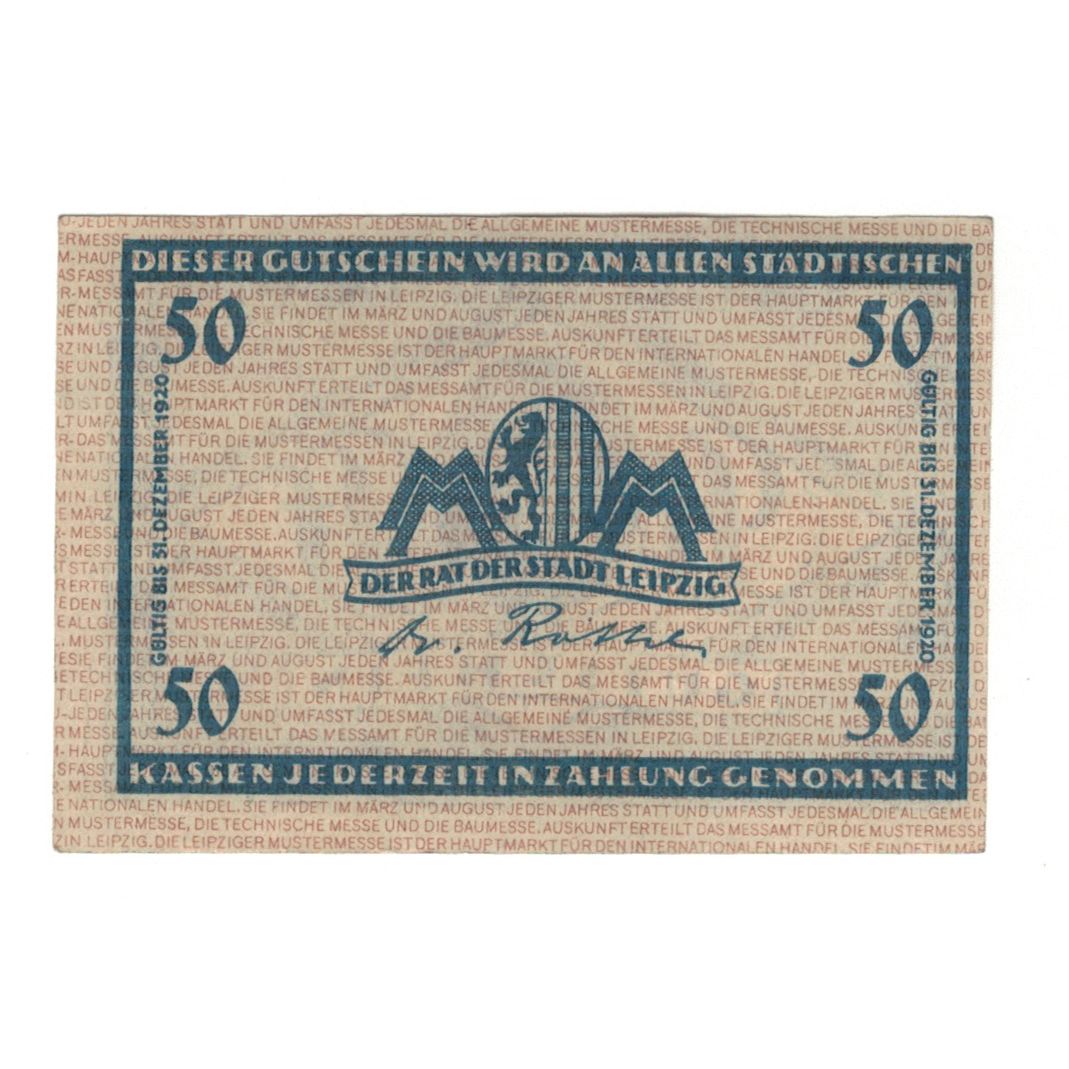 Banknote, Germany, Leipzig Stadt, 50 Pfennig, valeur faciale 2, 1920