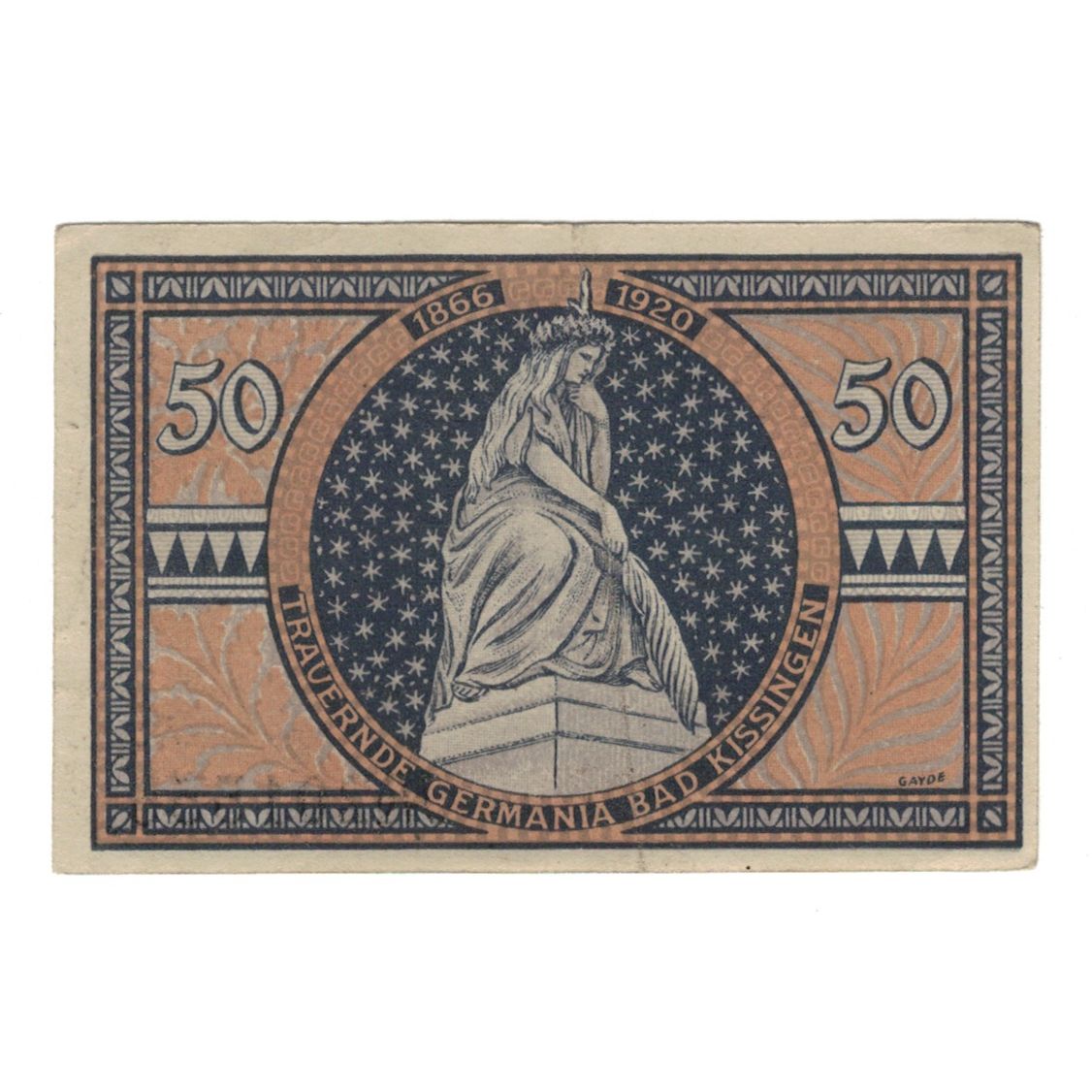 Billete, Alemania, Kissingen Bad Stadt, 50 Pfennig, personnage, 1920, MBC+