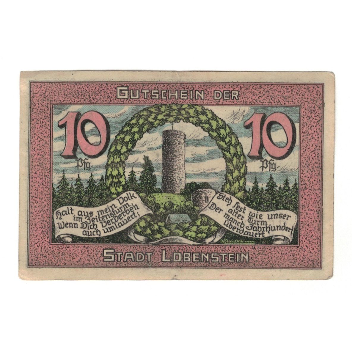 Banknote, Germany, Lobenstein Stadt, 10 Pfennig, paysage, 1921, 1921-03-15