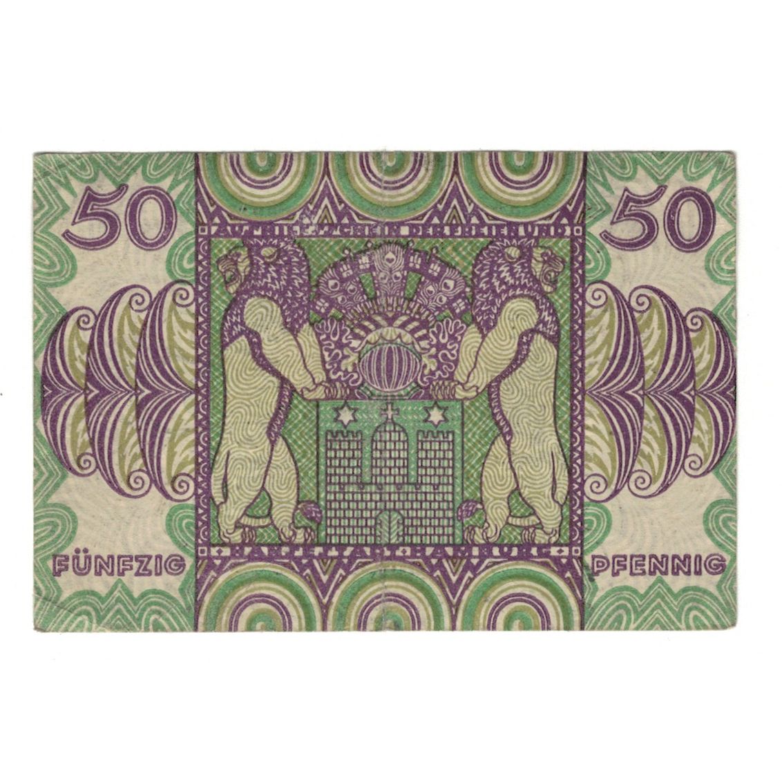Banknote, Germany, Hamburg Hauptstaatskasse, 50 Pfennig, Lions, 1921