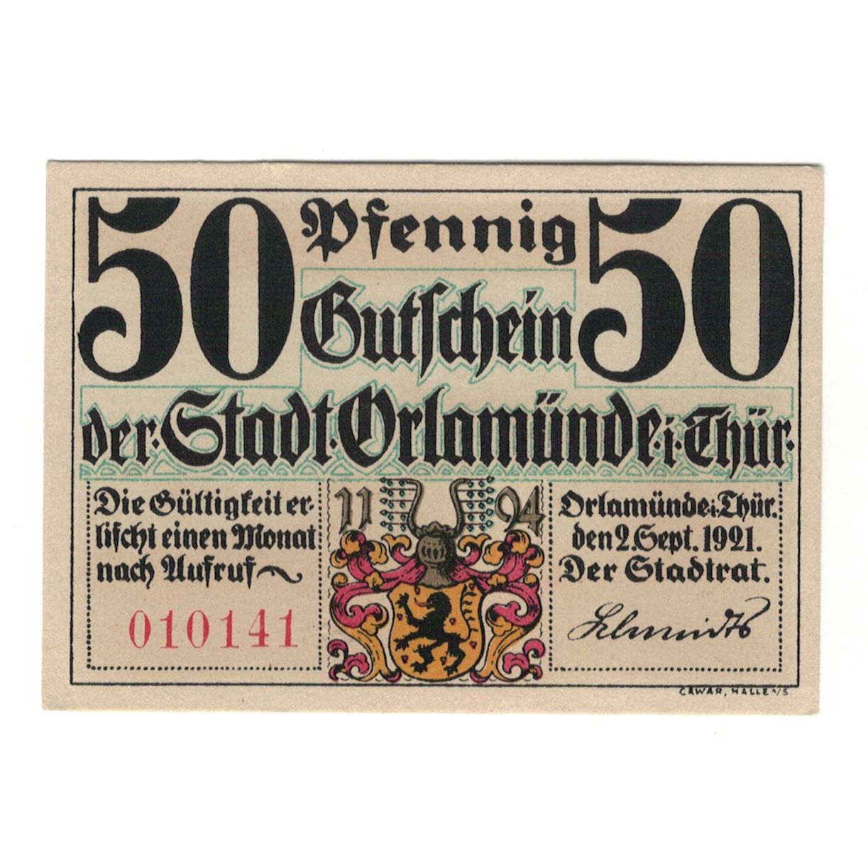 Banknote, Germany, Orlamunde Stadt, 50 Pfennig, paysage 1, 1921, 1921-09-02