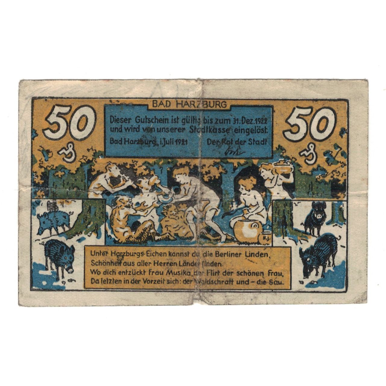 Banknote, Germany, Harzburg, Bad Stadt, 50 Pfennig, personnage, 1922