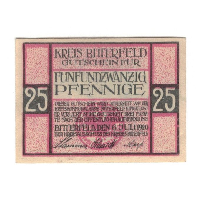 Banknote, Germany, Bitterfeld Kreis, 25 Pfennig, paysage, 1920, 1920-07-06