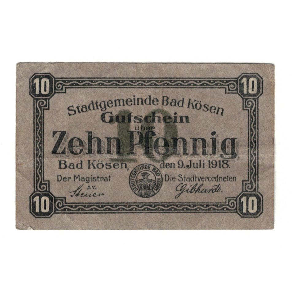 Banknot, Niemcy, Kösen Bad Stadt, 10 Pfennig, paysage, 1918, 1918-07-09