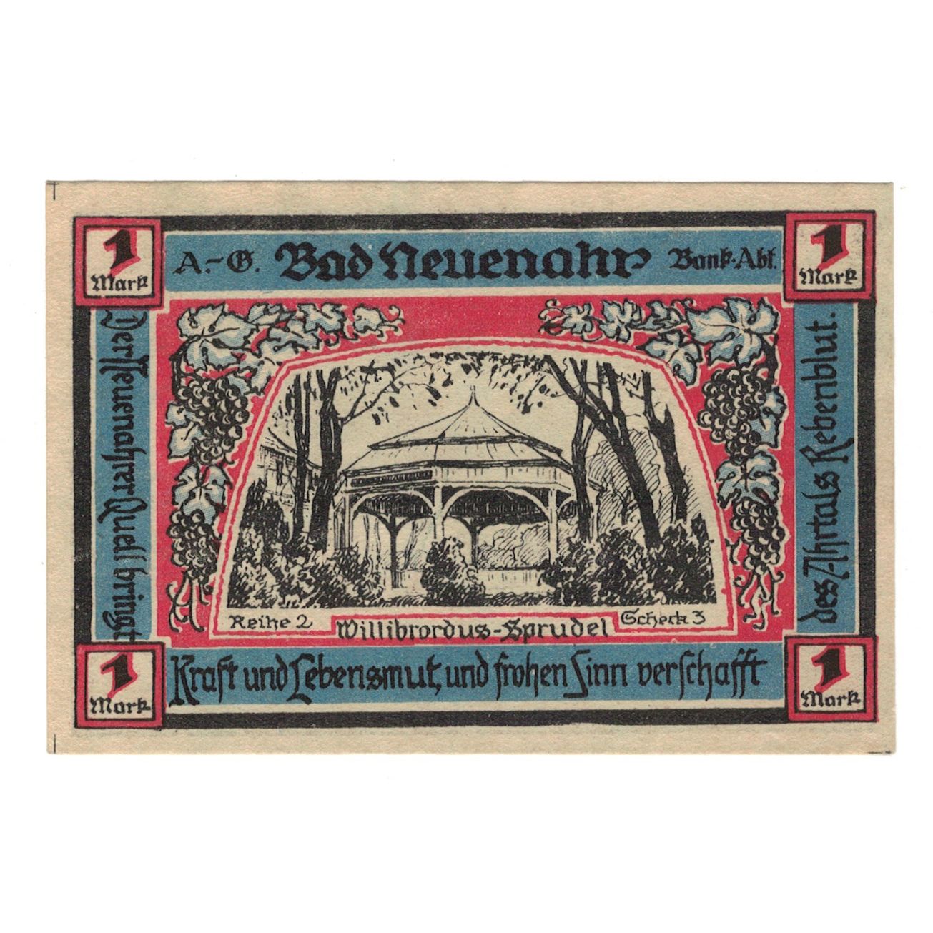 Banknote, Germany, Neuenahr, Bad Kurdirektion, 1 Mark, Kiosque, 1922