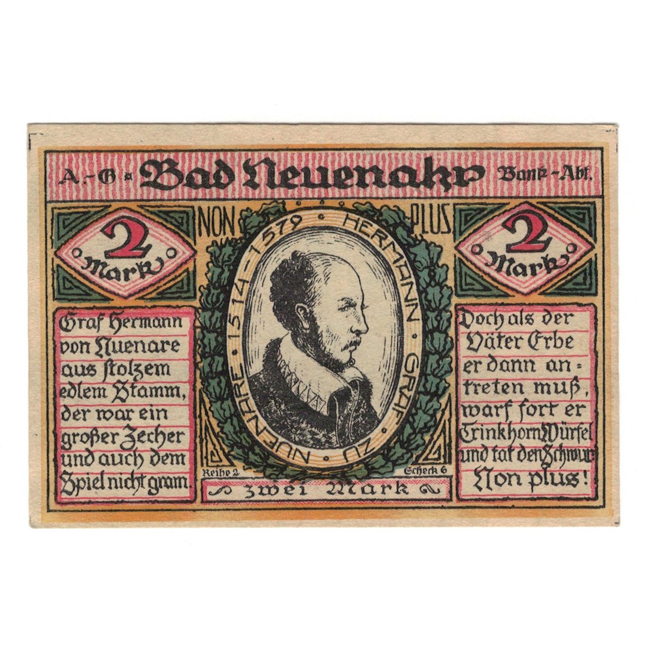 Banknote, Germany, Neuenahr, Bad Kurdirektion, 2 Mark, personnage, 1922