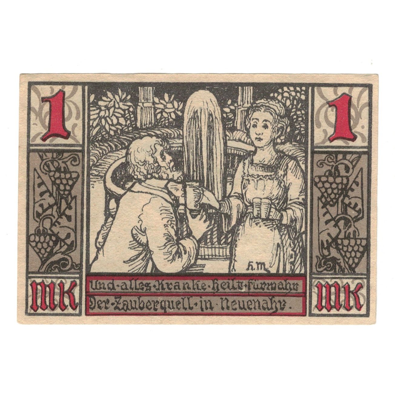 Geldschein, Deutschland, Neuenahr, Bad Kurdirektion, 1 Mark, personnage 1, 1922